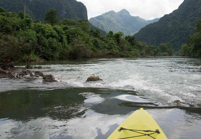 Vang Vieng: Nam Song River Kayak Tour - On the Water: Gliding Over Small Rapids and Watching Local Fishing