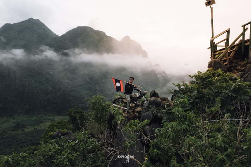 Vang Vieng: Namxay Viewpoint, Blue Lagoon 1 & Phoukham Cave - Blue Lagoon 1: turquoise water, wooden platform, and crowd control